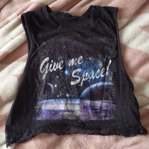 Give me space! Lace Trim Galaxy Crop Top